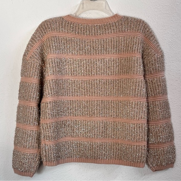Moth pink and gold stripe crew pullover sweater - Picture 3 of 7
